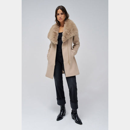 SALSA JEANS WOMENS GRACE WOOLLEN COAT WITH FUR Womens Coats