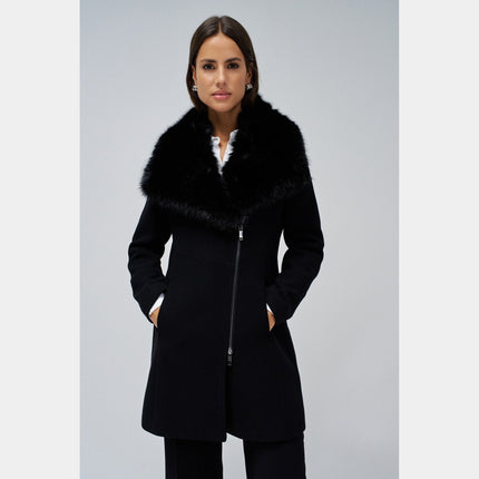 SALSA JEANS WOMENS GRACE WOOLLEN COAT WITH FUR Womens Coats