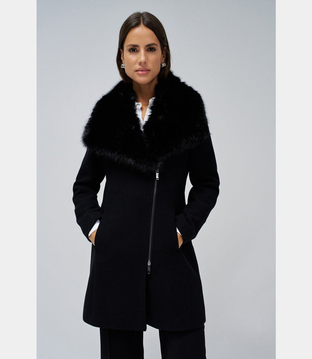 SALSA JEANS WOMENS GRACE WOOLLEN COAT WITH FUR Womens Coats