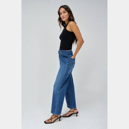 SALSA JEANS TRUE CROPPED WIDE JEANS WITH BELT Womens Jeans