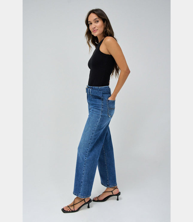 SALSA JEANS TRUE CROPPED WIDE JEANS WITH BELT Womens Jeans