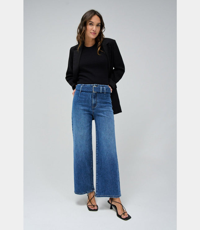 SALSA JEANS TRUE CROPPED WIDE JEANS WITH BELT Womens Jeans