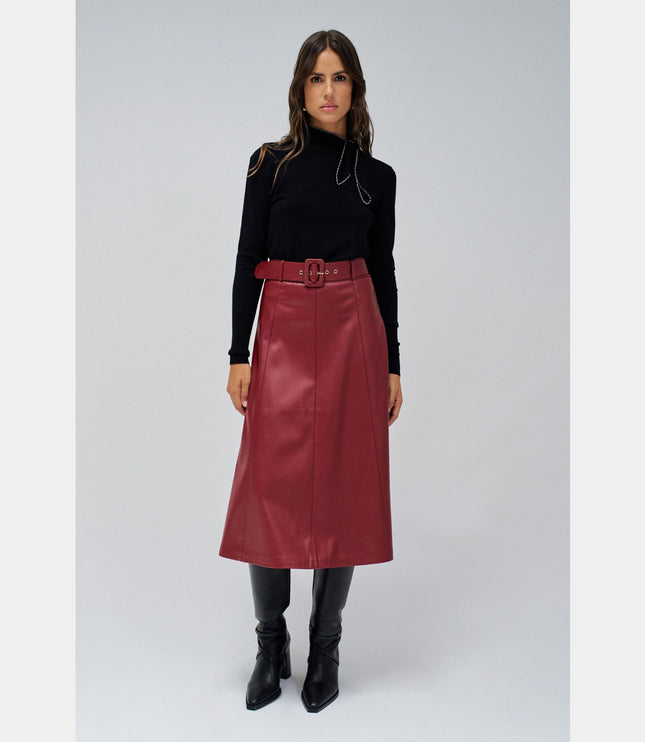 SALSA JEANS SKIRT LEATHER EFFECT WITH BELT WOMENS SKIRTS