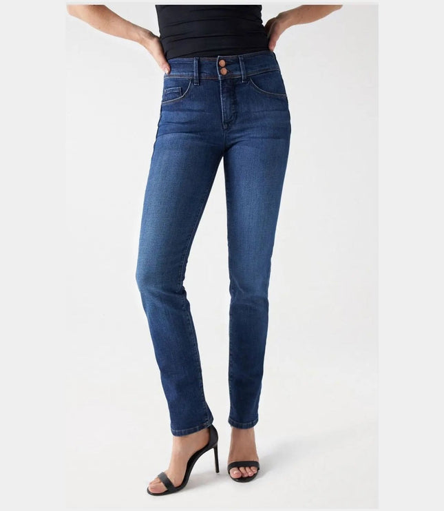 SALSA JEANS WOMENS SECRET PUSH IN SLIM JEANS WITH RINSED EFFECT BLUE