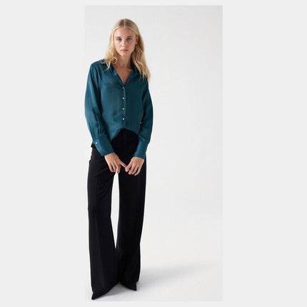 SALSA JEANS WOMENS SATIN-FEEL SHIRT DARK GREEN