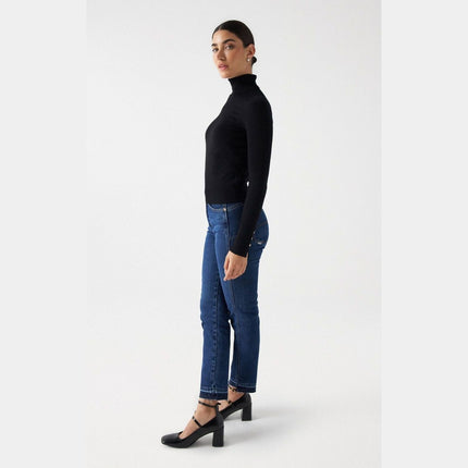 SALSA JEANS WOMENS POLO NECK JUMPER BLACK