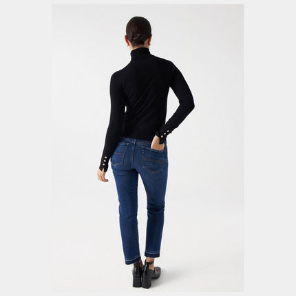 SALSA JEANS WOMENS POLO NECK JUMPER BLACK