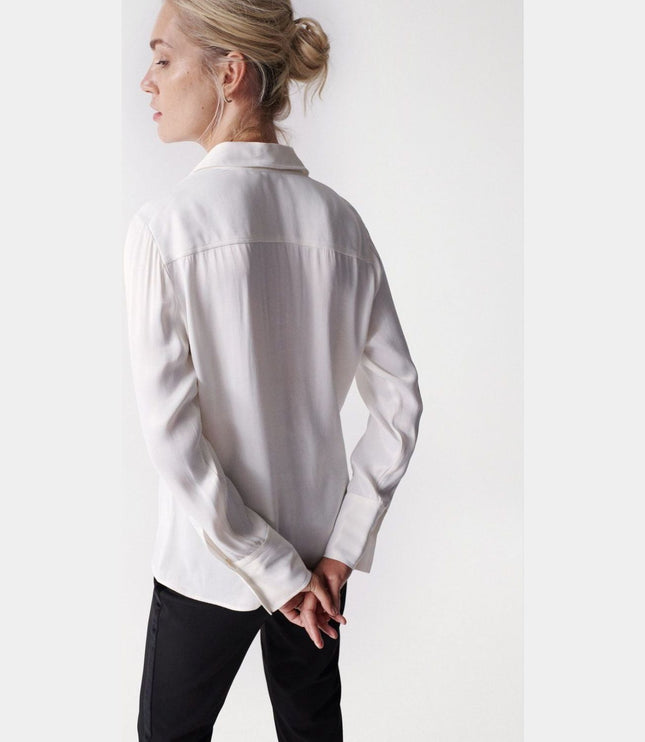 SALSA JEANS WOMENS SATIN-FEEL SHIRT WHITE PEARL