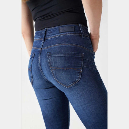 SALSA JEANS WOMENS SECRET PUSH IN SLIM JEANS WITH RINSED EFFECT BLUE